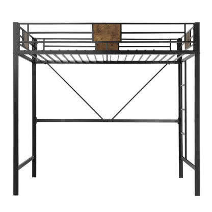 Allewie Metal Twin Size Loft Bed Frame with Stairs & Full-Length Guardrail, Space-Saving, No Box Spring Needed, Noise Free, Black