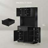 DWVO 71''Tall Kitchen Pantry Storage Cabinet, Modern Buffet Cabinet with Hutch, Kitchen Hutch Cabinet with Outlet, Large Food Pantry Cabinet with Doors and Shelves, Wine Rack for Dining Room, Black DWVO