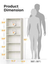 Casaottima 5-Tier Open Bookshelf and Bookcase, Floor Standing Display Storage Shelves for Living Room, Tall Book Shelf for Bedroom, Home Office, Dining Room, White Casaottima