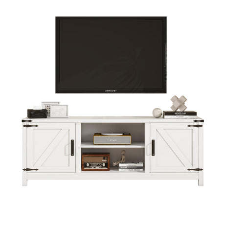Panana Modern Farmhouse TV Stand for 65 inch TV, Entertainment Center with Storage and Open Shelves, Wood TV Stands TV Table Stand for Living Room, Bedroom (White, for 32"-65" TV) Panana