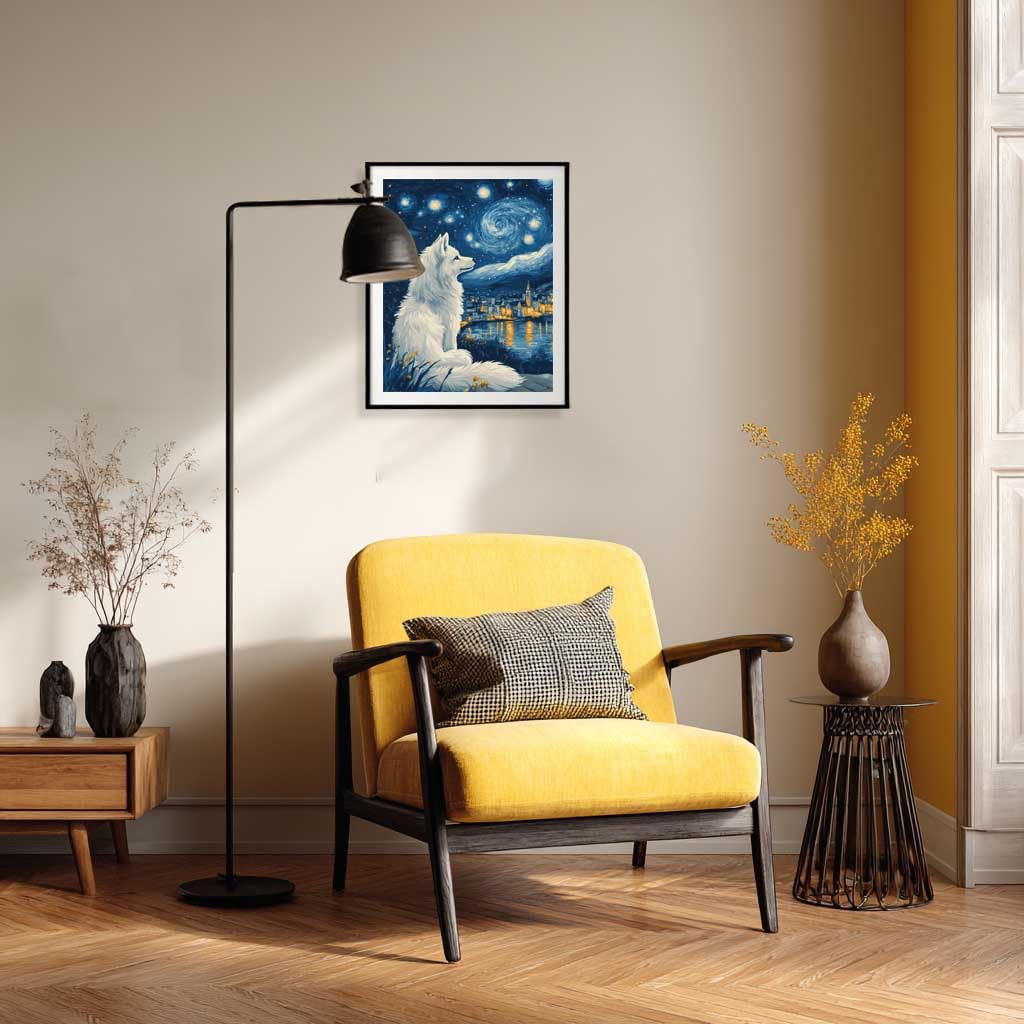 Wolf Paint by Number, White Wolf Paint by Numbers Kit for Adults, Wolves Canvas Wall Art, Starry Night Animals DIY Acrylic Painting for Gift, Home Wall Decor(16x20inch, Unframed) Cawpom