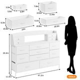 Fixwal White Dresser for Bedroom with 13 Drawers, Fabric Chest of Drawers with PU Finish for Kids, Girls, Adults, Nursery, Living Room, Closet, Entryway, Hallway (No LED Lights) Fixwal