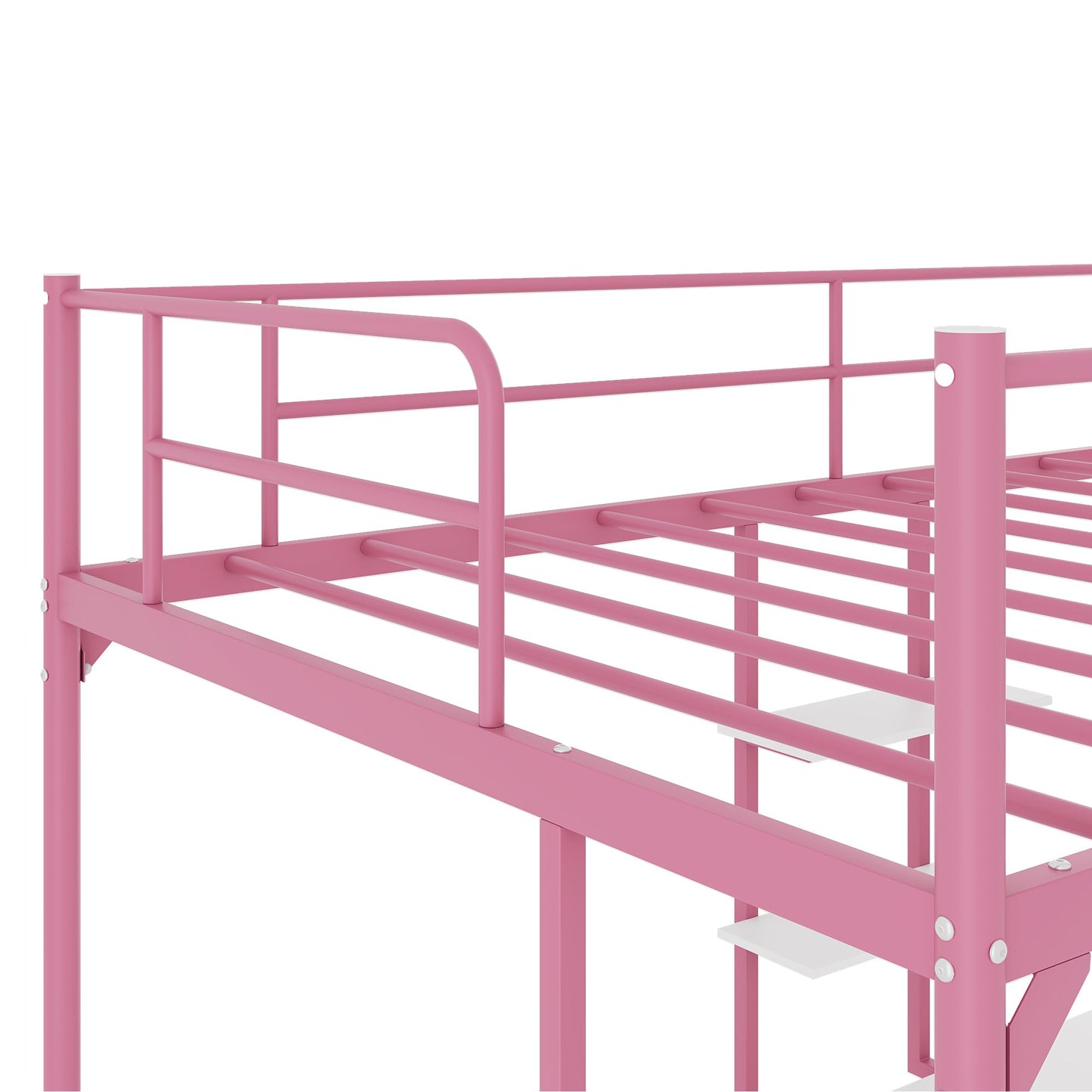 MOOITZ Twin Size Loft Bed with Desk, Multifunctional Metal Loft Bed Frame with Ladder and Full Guardrail, Space-Saving, Noise Free, Modern Industrial Style, (Pink, Twin Size Loft Bed with Desk)