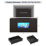CSZZD 8 Drawer TV Stand for Bedroom, 55" Black Dresser with LED Lights & Open Storage, Modern Long Chest of Drawers for Closet, LED Drawer Organizer Cabinet for Bedroom, Living Room CSZZD