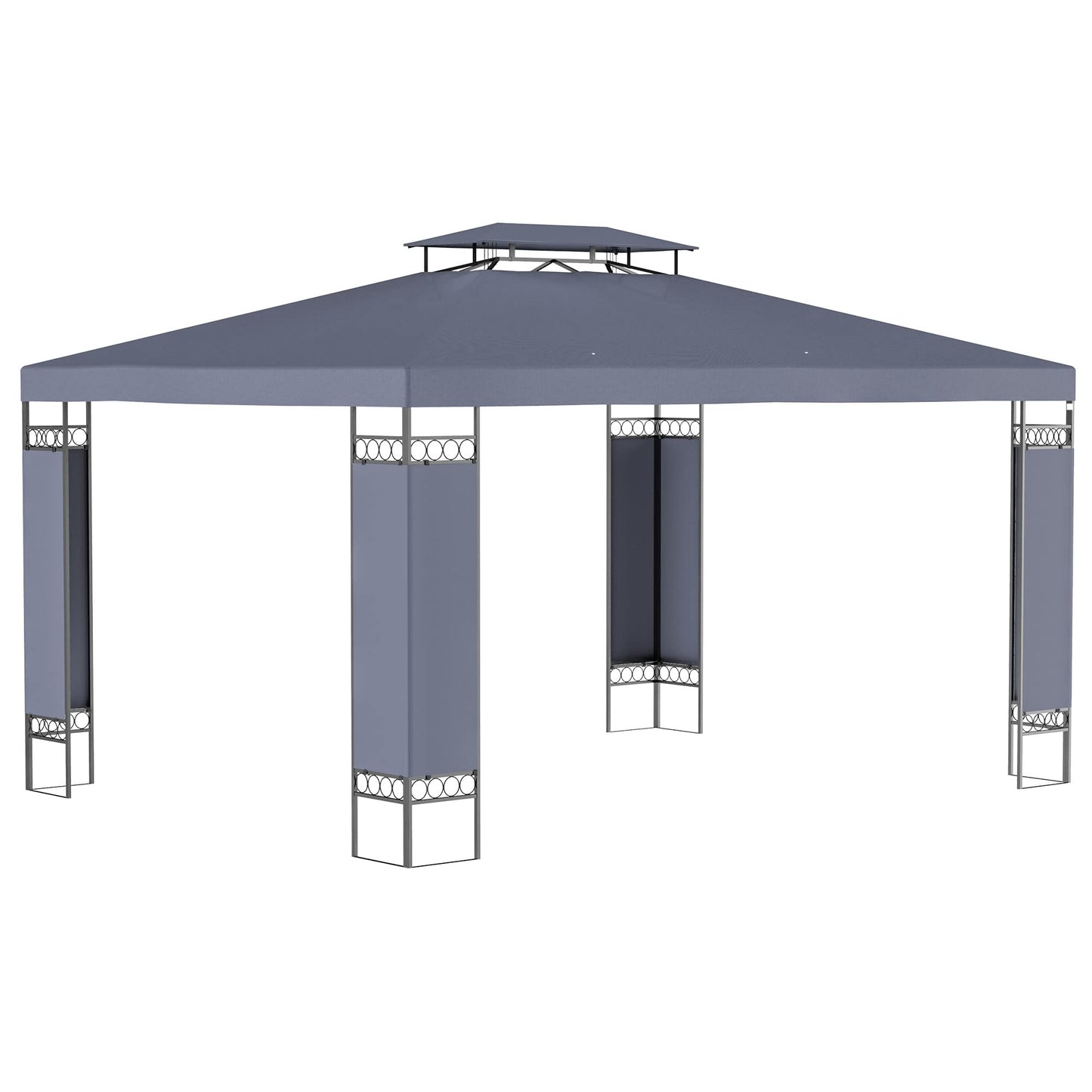 Outsunny 10' x 13' Patio Gazebo, Double Roof Outdoor Gazebo Canopy Shelter with Screen Decorate Corner Frame, for Garden, Lawn, Backyard and Deck, Gray - WoodArtSupply