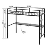 Karl home Twin Metal Loft Bed with Desk, with Power Outlet and LED Lighted, Safety Guardrail & Ladder, Space Saving, No Noise, No Box Spring Needed, Black Karl home
