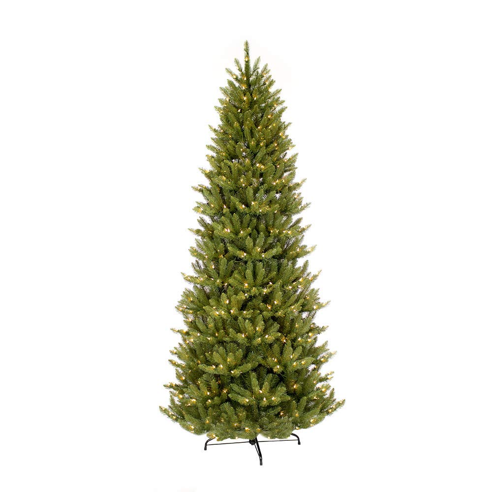 Puleo International 10 Foot Pre-Lit Slim Fraser Fir Artificial Christmas Tree with 900 LV Warm White LED Lights, Green