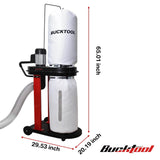 BUCKTOOL 1.2 HP Auto Start 750CFM Dust Collector with 3 Dust Collection Bag, 5.4 Cubic Bag Capacity and 5 PCS Reducer for Woodworking Bucktool