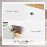 HOMCOM 47" Sideboard, Buffet Cabinet with Rubber Wood Top, Glass Door, Coffee Bar Cabinet, Kitchen Cabinet with Drawers, Adjustable Shelving for Living Room, White HOMCOM