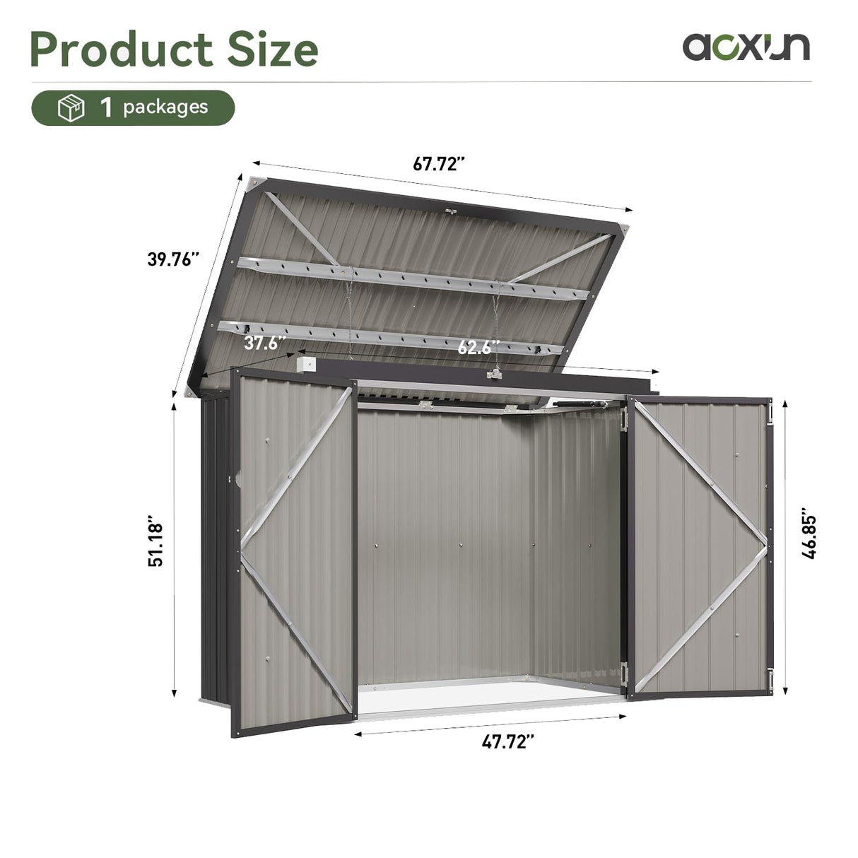 Aoxun 80 CU.FT Outdoor Storage Shed Metal Trash Can Storage with Chain Lid Waterproof Outdoor Garbage Can Organizer, Ideal for 2 Trash Bins, Toys, Garden Tools (Black) Aoxun