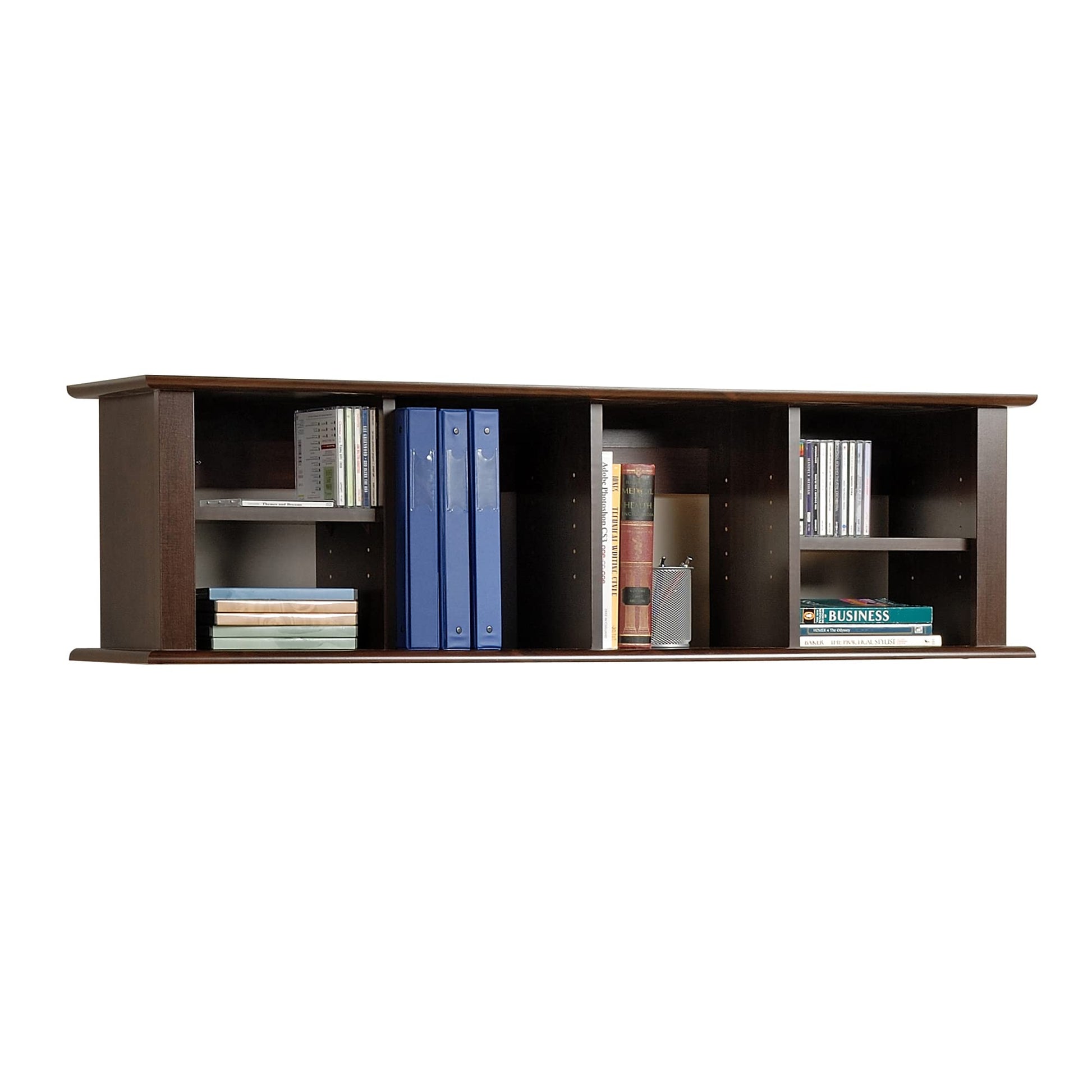 Espresso Wall Mounted Desk Hutch with Adjustable Shelves - WoodArtSupply