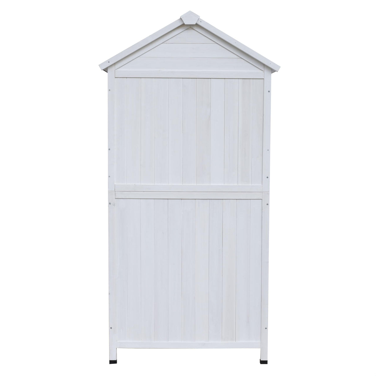 GDFStudio 67" Fir Wood Storage Shed 2 Doors Design Outdoor Tool Storage House Cabinet with Sloped Roof & 4 Interior Compartments for Garden Patio Backyard, White GDFStudio