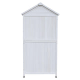GDFStudio 67" Fir Wood Storage Shed 2 Doors Design Outdoor Tool Storage House Cabinet with Sloped Roof & 4 Interior Compartments for Garden Patio Backyard, White GDFStudio