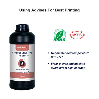 RICH-OPTO 3D Printer Resin 1000g Red Wax-Like UV-Curing 405nm Rapid High Precision Quick Curing Standard Photopolymer Resolution Low Odor for LCD 3D Printing Liquid