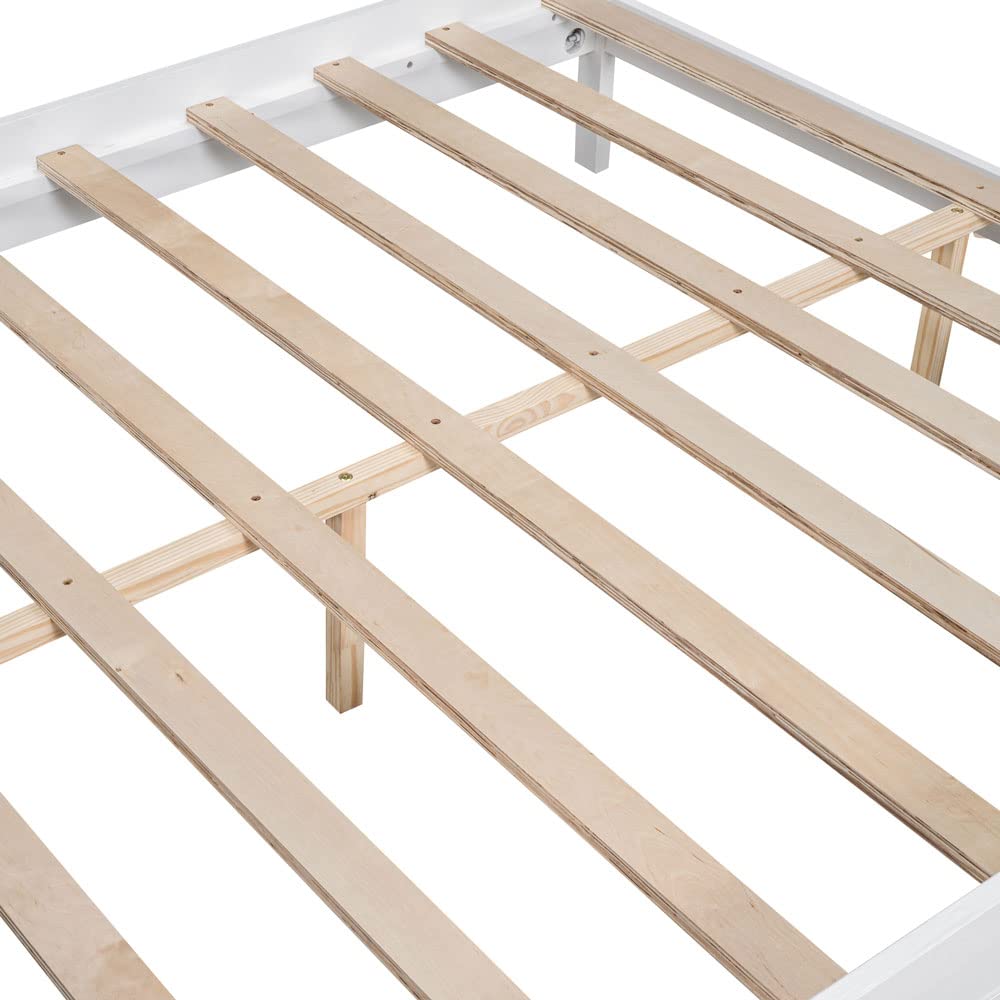 Yone jx je Queen Size Canopy Platform Bed with Headboard and Footboard,Slat Support Leg - White