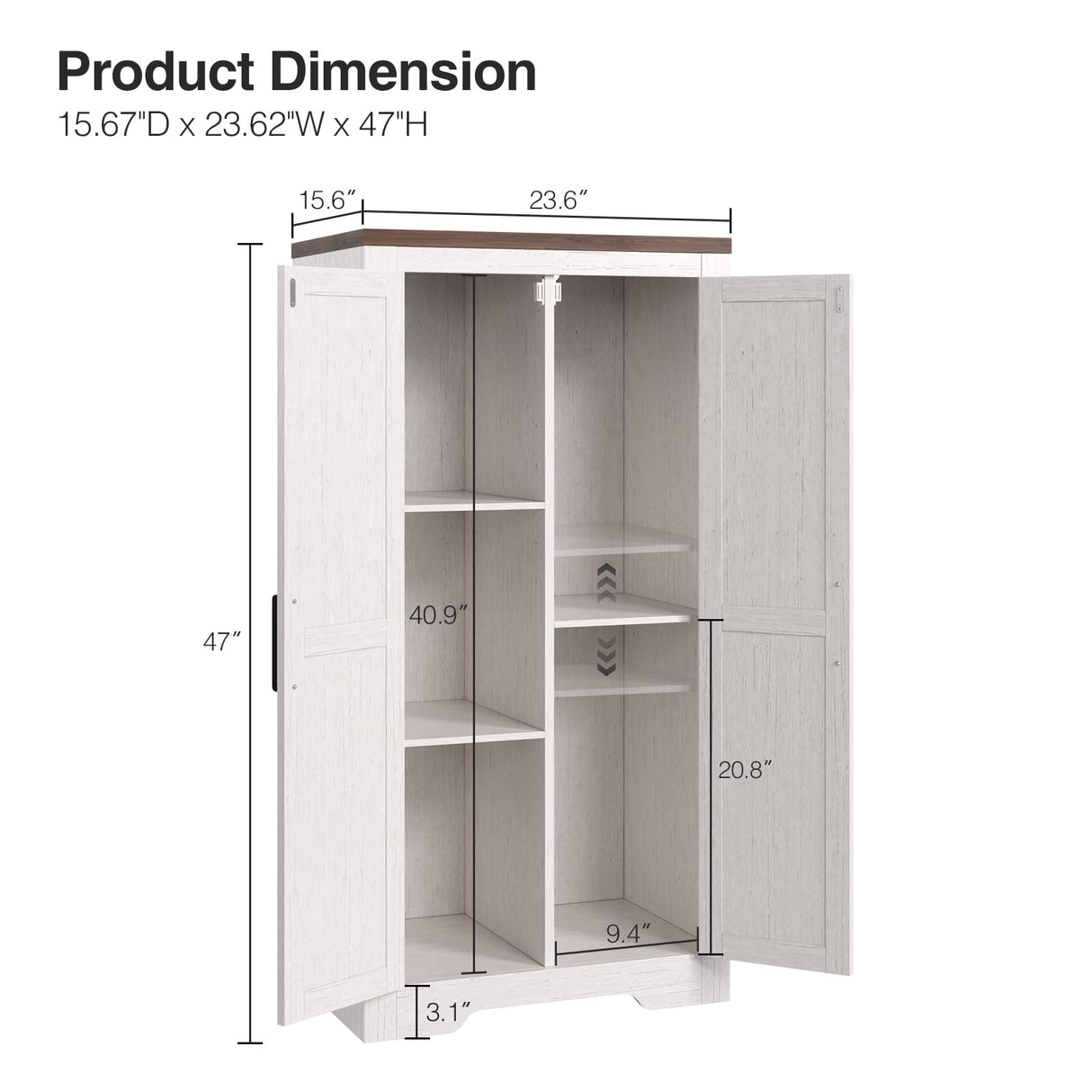 Befrases 47" Kitchen Pantry Cabinet, Farmhouse Storage Cabinet with Barn Doors and Adjustable Shelves, Freestanding Kitchen Hutch,Wood Cupboard for Living Room, Bathroom, Hallway, White Befrases