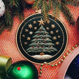 FONNUY Christmas Embroidery Kit for Beginners, Cross Stitch Set Winter Snow House Scene Pine Owl Pattern for Adults, Easy to Follow Color Thread Needlework, 8'' Hoop (Star Tree)
