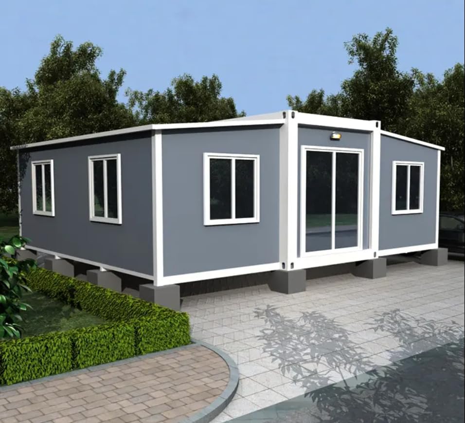 Generic Prefab Expandable Container, Folding House,(19 x 20FT) Container Guest House Building Tiny Home Modern Sturdy Portable Prefabricated Houses to Live in, white - WoodArtSupply