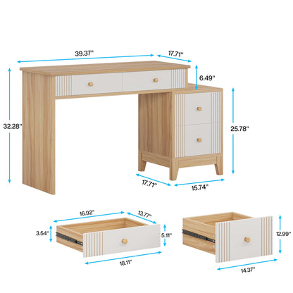 Tribesigns Vanity Desk with 4 Large Drawers, 51-Inch Makeup Vanity Table for Women Girls, Modern Dressing Table Set for Makeup Room, Bedroom (Light Walnut, Without Mirror & Stool) - WoodArtSupply