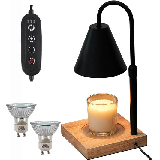 YODEWA Candle Warmer Lamp with Timer and Dimmer Wood Base, Farmhouse Electric Candle Lamps Warmer for Jar Candles Housewarming Gifts New Home Decor Birthday Gifts for Women -Square Black - WoodArtSupply