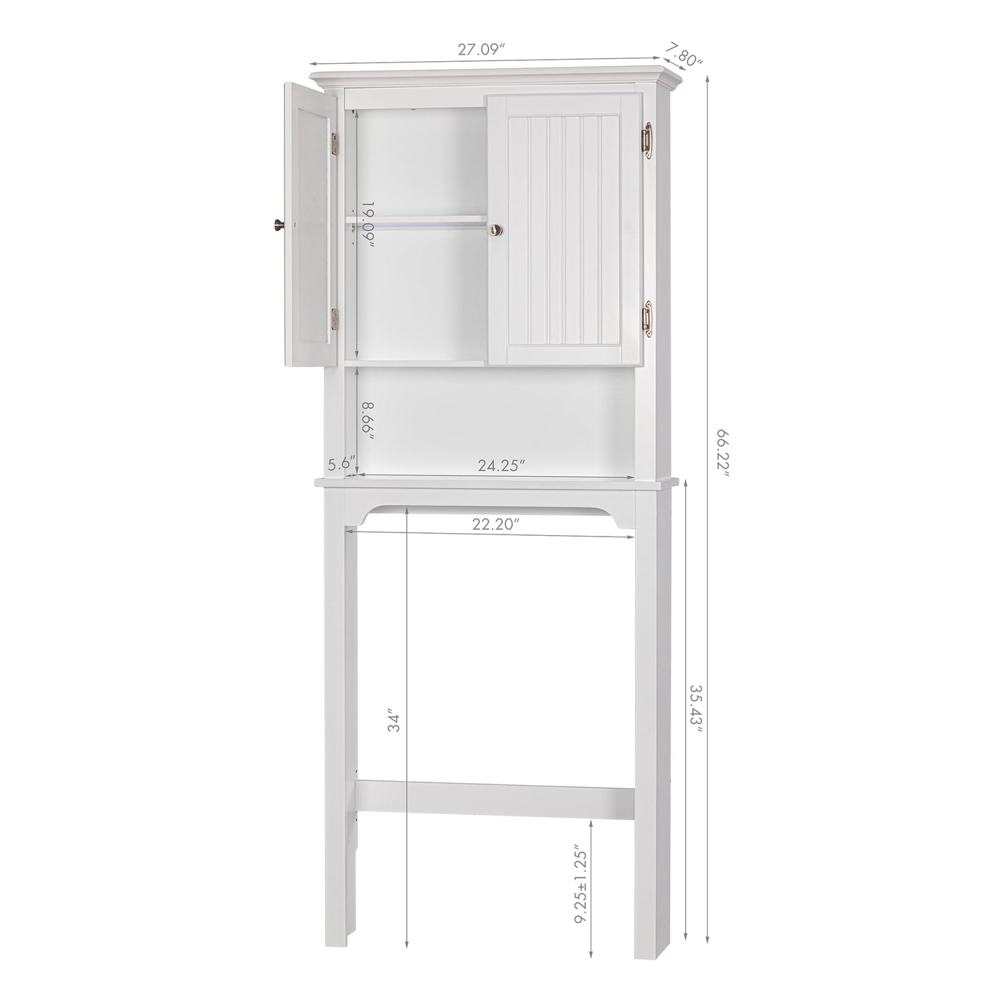 UTEX Bathroom Storage Over The Toilet, Bathroom Cabinet Organizer with Adjustable Shelves and Double Doors, Wood Bathroom Space Saver, White