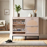 Nouva Rattan Shoe Cabinet - Freestanding Shoe Storage w/ 2 Flip Drawers & 1 Drawer, Narrow Shoe Organizer Rack for Entryway, Living Room Nouva