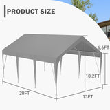 13x20ft Heavy Duty Carport Outdoor Car Canopy UV Resistant Waterproof Party Tent All-Season Portable Garage Gazebo Shelter for Car, Storage Shed (Gray) Wpond