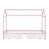 HZSMHDZKJ Twin XL to King Metal Twin Size House Platform Bed with 2 Storage Drawers,Modern Bed Frame with Roof for Kids Teen Girls Boys Bedroom Furniture,No Box Spring Needed (Pink-010, Twin XL) HZSMHDZKJ