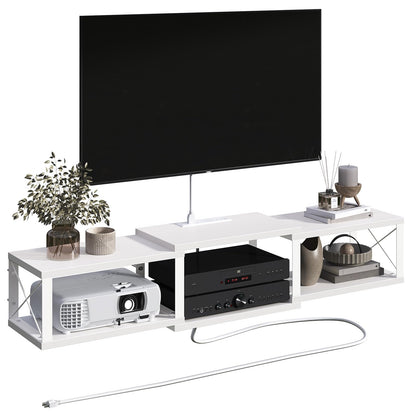 MAHANCRIS Floating TV Stand with Power Outlet, Wall-Mounted Entertainment Console Center with Storage, Floating TV Shelf for Under TV Storage, for Living Room, Bedroom, White TVBW101E01