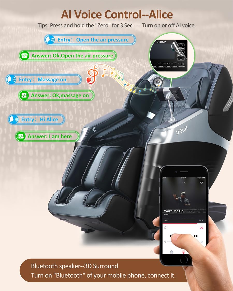 RELX 2025 Massage Chair Full Body, 15 Modes Zero Gravity SL-Track Shiatsu Massage Chair Built-in Heat System, Airbag Massage with Body Scan, Deep Yoga Stretch, Calfrest Extension and AI Control(Black) RELX