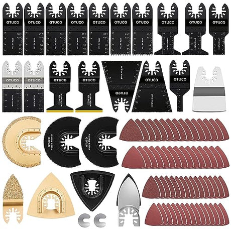 OTUCO 87 Pcs Oscillating Saw Blades, Wood Metal Cutting Multitool Bi-Metal Blades Quick Release Tool Blades Kits Fit for Dewalt, Makita, Ryobi, Rockwell OTUCO