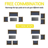 HYDRAGARDEN 4 Piece Outdoor Furniture Set, Patio Wicker Sectional Sofa with Tempered Glass Coffee Table and Cushions, Rattan Conversation Set for Garden Backyard Balcony (Brown Rattan-Blue Cushion) HYDRAGARDEN