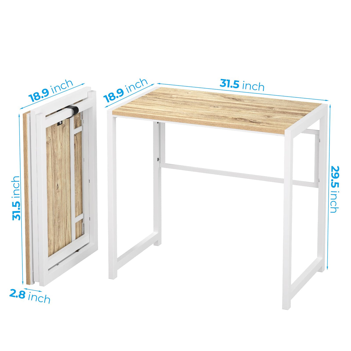 GreenForest Folding Desk No-Assembly,31.5 in Small Desk for Small Spaces Computer Desk for Home Office,Space Saving Foldable Table Study Writing Desk,Oak White GreenForest