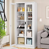 AFAIF 71" Curio Cabinet Glass Display Cabinet with 4 Adjustable Shelves, Tall Bookshelf Bookcase with Glass Doors, Lockable Metal Storage Cabinet Modern Liquor Cabinet for Home Pantry Kitchen AFAIF