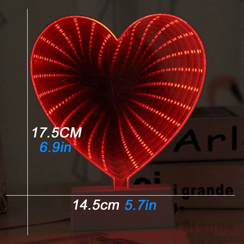 3D Mirror Night Light,Infinity Mirror Tunnel Light,Tunnel Light and Mirror,Desktop Lamp Party Home Decor LED Night Light (Heart-Shaped) HUH