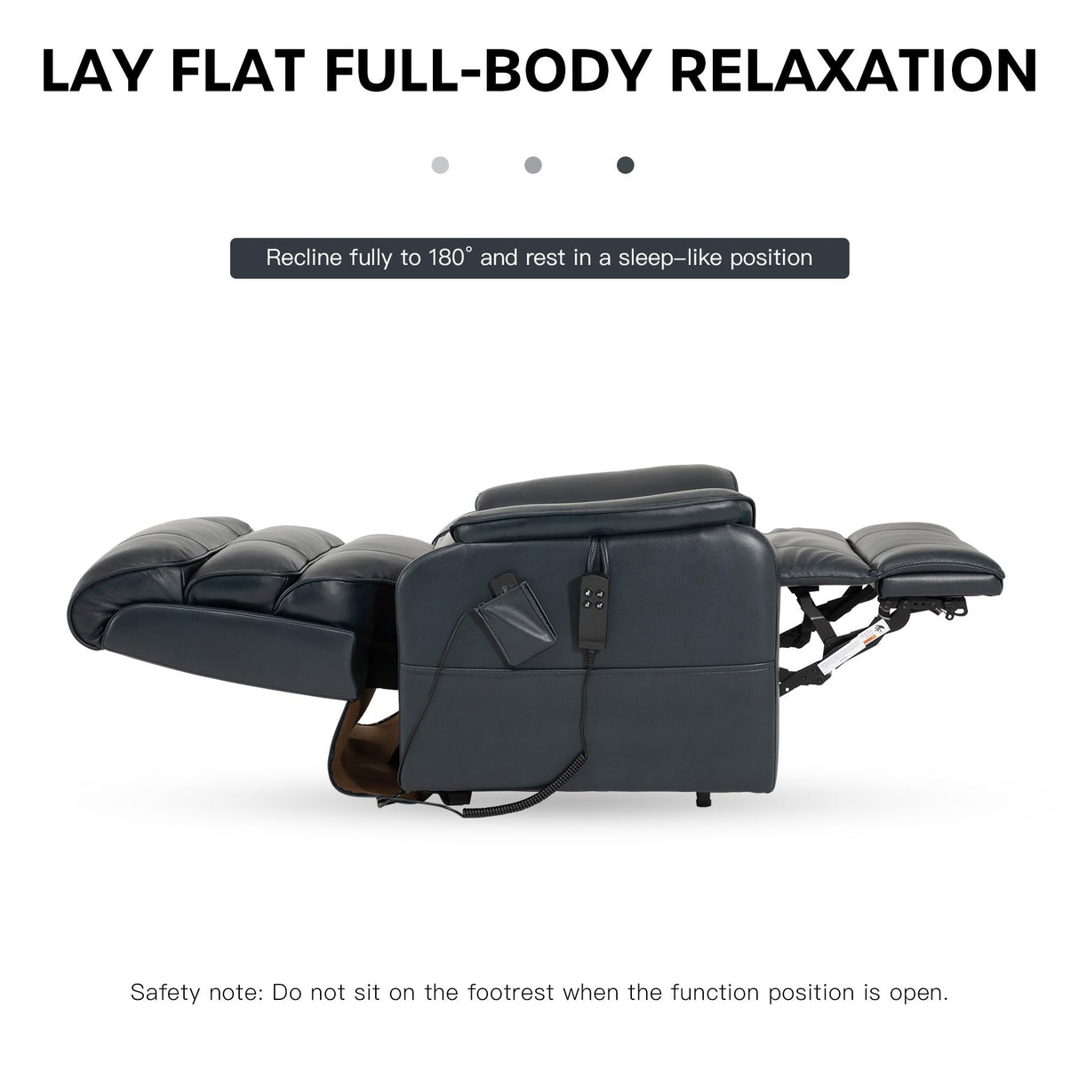 DYNOX 350 LBS Power Lift Recliner Chair for Elderly, Medium Size Dual Motor Lay Flat Infinite Positions Recliner with Heat & Massage (9188, Genuine Leather, Dark Blue) DYNOX