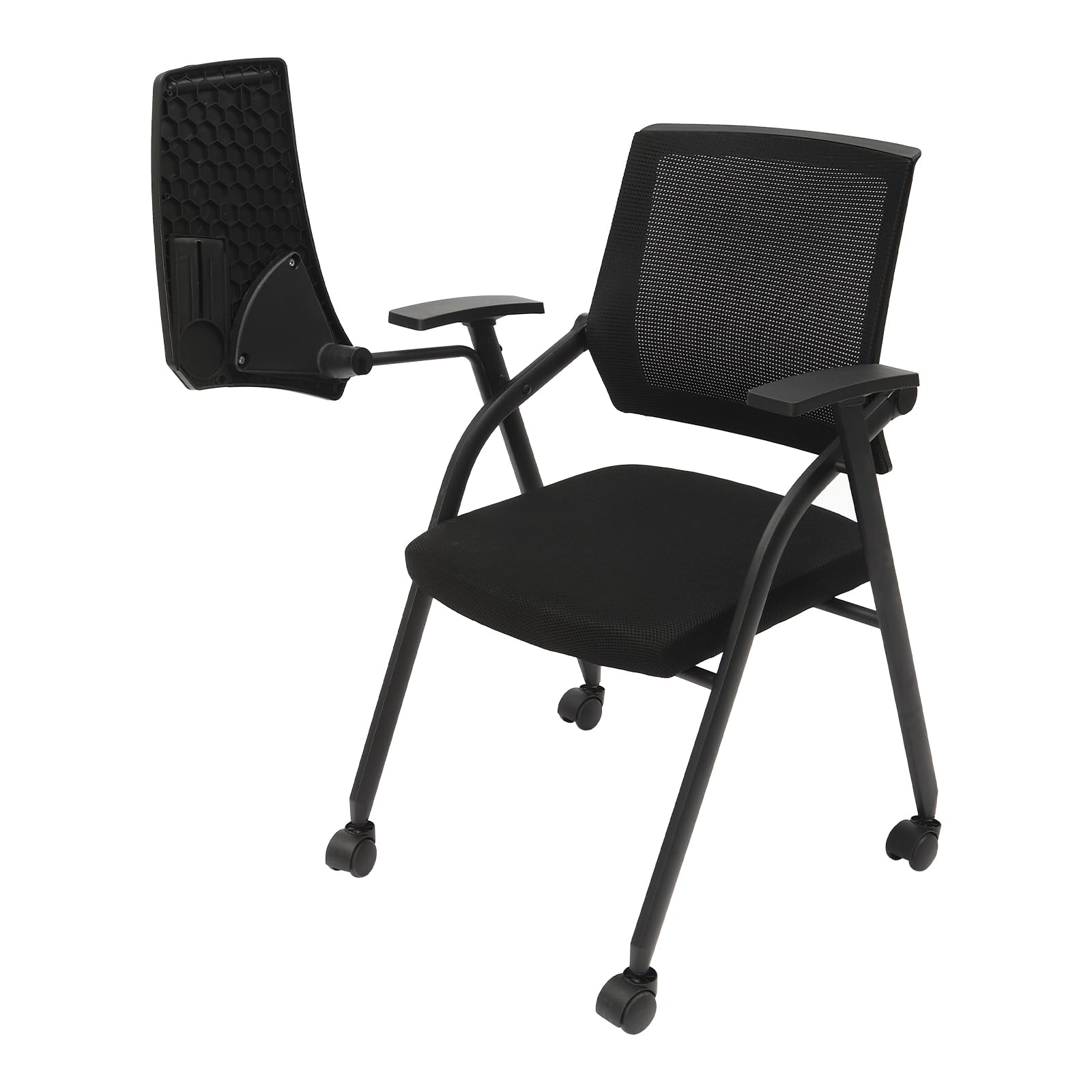 YIYIBYUS Tablet Arm Chair with Caster Wheels, Conference Room Chairs, Folding Office Desk Chair, Stackable Office Guest Chairs & Reception Chairs Black - WoodArtSupply