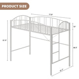 GarveeHome Loft Bed Twin Size, Heavy Duty Metal Loft Bed Frame with Arched Guardrail and Safety Ladder, Space-Saving, No Box Spring Needed, Modern White GarveeHome