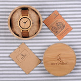 BOBO BIRD Men's Bamboo Wooden Watch with Brown Cowhide Leather Strap Japanese Quartz Movement Sports Casual Watches Gift with Box BOBO BIRD