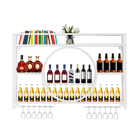 Iron Wall Wine Rack with LED Light- Display Shelf with Wine Glass Holder | Multifunctional Hanging Wine Holder | Metal Wall Mounted Wine Rack |for Dining Room, Bar and Wine Cellar(White,39.3in/100cm) Diodceraic