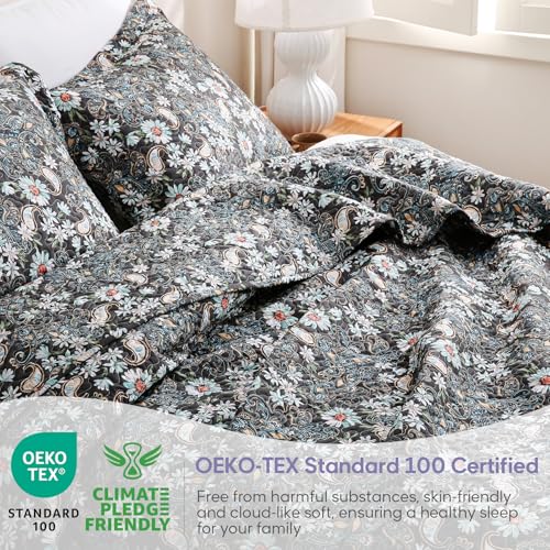 JSD Black Paisley Floral Quilt Set Twin Size, 2 Piece Printed Bedspreads Coverlet with Pillow Sham, Soft Microfiber Quilted Blanket JSD