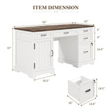 Alohappy 55'' Farmhouse Executive Desk, Home Office Desk with Drawers, Wood Computert Desk with File Cabinet and Power Outlets, White Alohappy