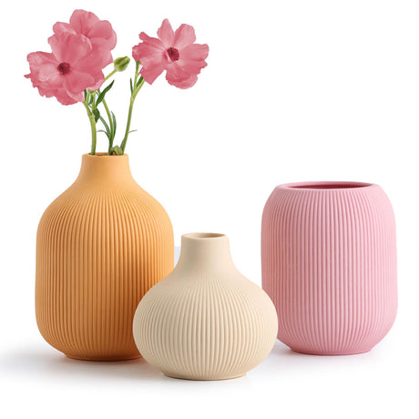 Ceramic Vase for Decor,Small Boho Vases Set for Home,Modern Minimalist Farmhouse Decoration,Decorative Bud Vases for Shelf Decor,Table, Bookshelf, Mantel and Entryway(Pink+Light Yellow+Orange) TanQoVone