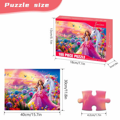 Fishwisdom 100 Piece Jigsaw Puzzle for Kids Age 4-8 Teens Gift Family Time (Princess & Unicorn)