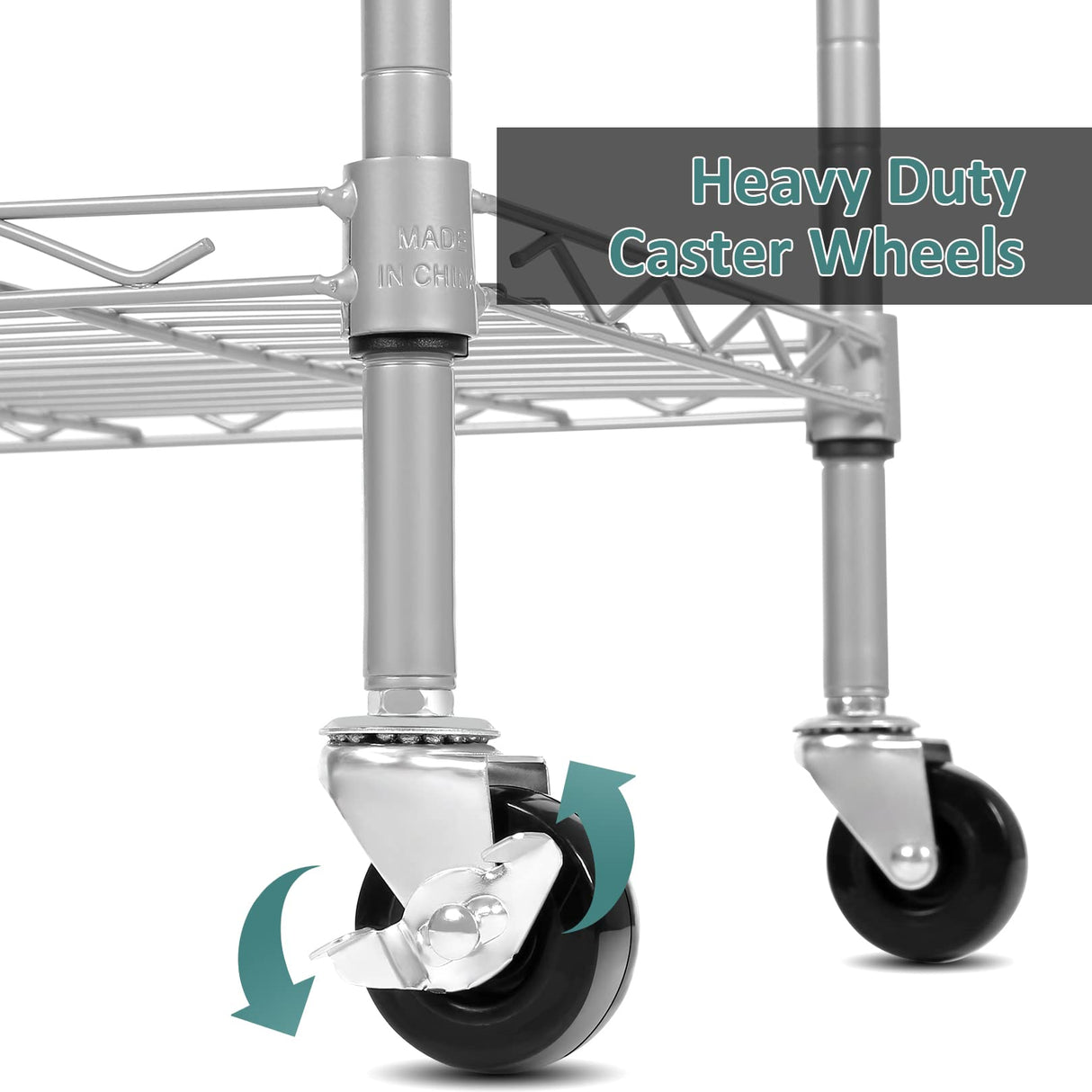 Homdox 6-Tier Storage Shelf Wire Shelving Unit Free Standing Rack Organization with Caster Wheels, Stainless Side Hooks, Silver Gray Homdox