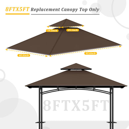 Grill Gazebo Replacement Canopy Top - AONEAR 5'x8' Outdoor BBQ Tent Roof Cover Double Tiered Outdoor Grill Shelter Fit for Model L-GG001PST-F (Brown)