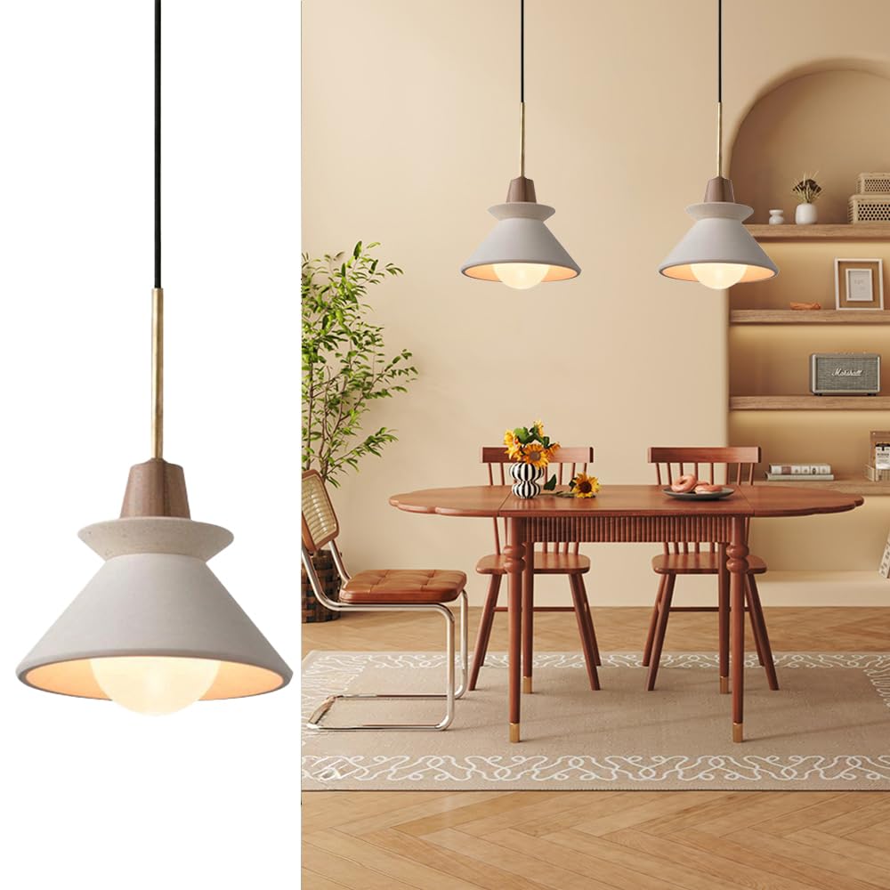 OROILUPU 9.4'' Concrete Pendant Lights Kitchen Island Hanging Lights Unique Pinecone Lampshade Industrial Chandelier Nordic Cement Pendant Light for Dining Room,Bedside,Kitchen,Hallway,1Pcs,White OROILUPU