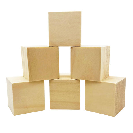 6 Pcs 2 Inch Wood Cubes, Unfinished Natural Wood Square Blocks for Arts and Crafts XYSMZM