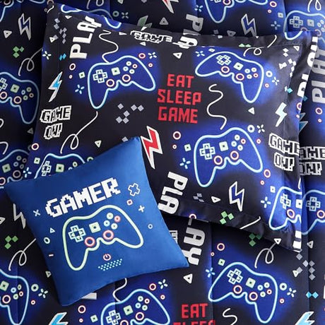 Kaleido Space Kids Comforter Set Twin Size for Boys, Glow in The Dark Gamer Bedding Set 1 Comforter, 1 Decor Pillow, 1 Pillow Sham, Twin XL Comforter Set Kaleido Space