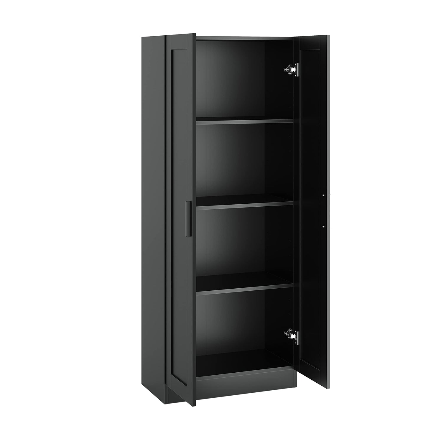 Panana Wooden Storage Cabinet, Narrow Pantry Cabinets Free Standing Tall Storage Cabinet with 2 Doors and Shelves (Black) - WoodArtSupply